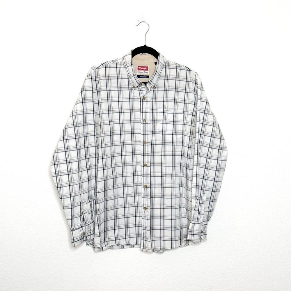 🍋 Wrangler • Men’s Plaid Wrinkle-Resist Long-Sleeve Shirt L - Picture 1 of 4